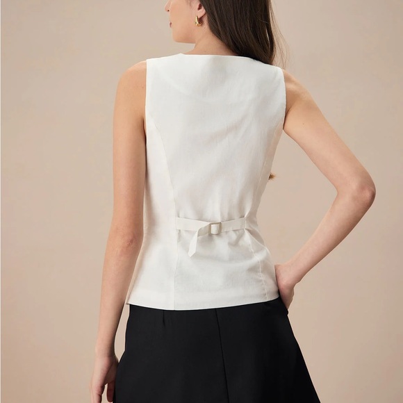 Rihoas White Single-breasted Cotton Vest - Picture 5 of 6